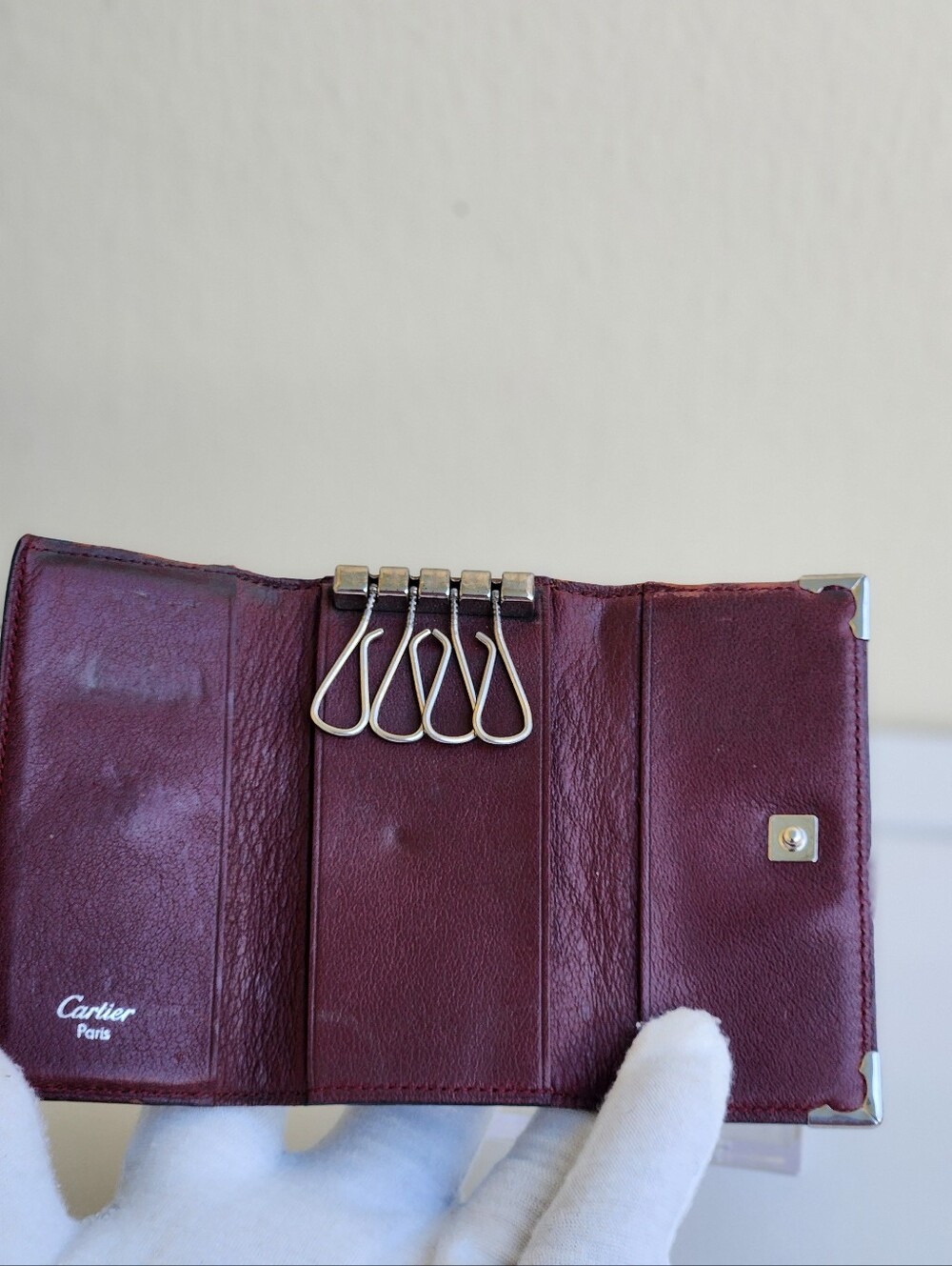 Vintage Must de Cartier Burgundy Leather 4-Hook Key Case - Rare Silver Hardware